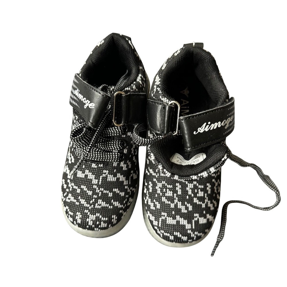 Aimoge Kids Roller Sneakers Black White Knit Dual Wheel Skates Size 27